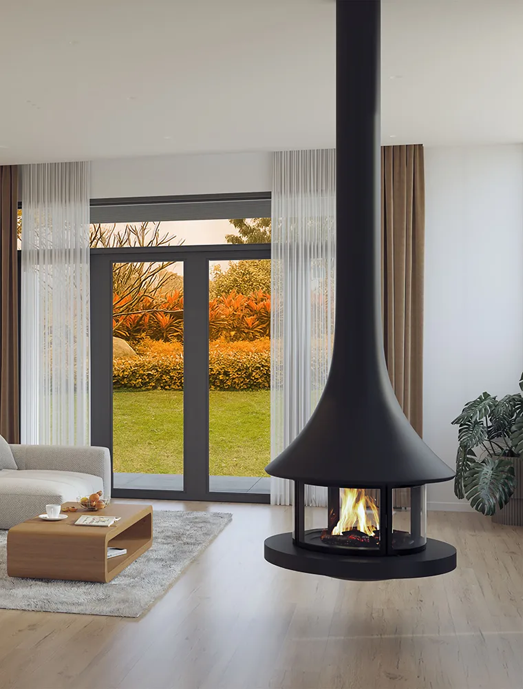 JC BORDELET Eva 992 CFFSP suspendue, cheminée design
